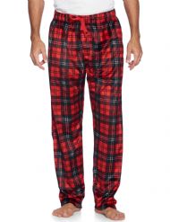 Ashford & Brooks Men's Mink Fleece Sleep Lounge Pajama Pants - Red White Black Plaid