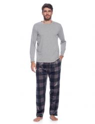 Ashford & Brooks Men's Jersey Knit Long-Sleeve Top and Mink Fleece Bottom Pajama Set - Charcoal Buffalo Check