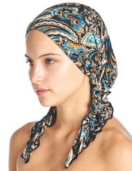 Ashford & Brooks  Women's Pretied Printed Fitted Headscarf Chemo Bandana - Paisley Blue Brown
