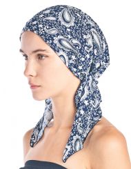 Ashford & Brooks  Women's Pretied Printed Fitted Headscarf Chemo Bandana - Blue Paisley