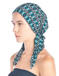 Ashford & Brooks  Women's Pretied Printed Fitted Headscarf Chemo Bandana - Teal Aztec