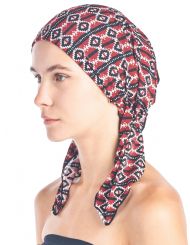 Ashford & Brooks  Women's Pretied Printed Fitted Headscarf Chemo Bandana - Bordeaux Aztec