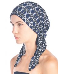 Ashford & Brooks  Women's Pretied Printed Fitted Headscarf Chemo Bandana - Navy Aztec