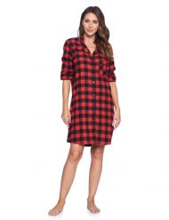 Ashford & Brooks Women's Flannel Plaid Sleep Shirt Button Down Nightgown - Red Buffalo Check