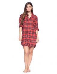 Ashford & Brooks Women's Flannel Plaid Sleep Shirt Button Down Nightgown - Red Stewart Plaid