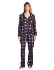 Ashford & Brooks Women's Minky Micro Fleece Button Up Pajama Set - Black White Plaid