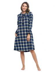 Ashford & Brooks Women's Flannel Plaid Long Sleeve Nightgown - Black Navy Plaid