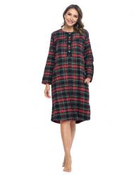 Ashford & Brooks Women's Flannel Plaid Long Sleeve Nightgown - Black Stewart Plaid