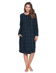 Ashford & Brooks Women's Flannel Plaid Long Sleeve Nightgown - Blackwatch Plaid