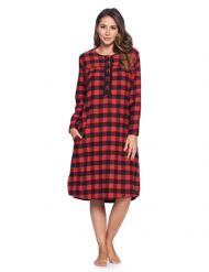 Ashford & Brooks Women's Flannel Plaid Long Sleeve Nightgown - Red Buffalo Check