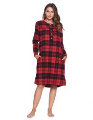 Ashford & Brooks Women's Flannel Plaid Long Sleeve Nightgown - Red Black Tartan