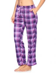 Ashford & Brooks Women's Plush Mink Fleece Pajama Sleep Pants -  Purple Plaid