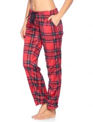 Ashford & Brooks Women's Plush Mink Fleece Pajama Sleep Pants -  Red Stewart Plaid