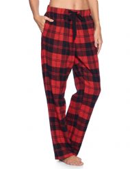 Ashford & Brooks Women's Super Soft Flannel Plaid Pajama Sleep Pants - Red Black Tartan