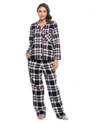 Ashford & Brooks Women's Flannel Plaid Pajamas Long Pj Set - Black/Pink Plaid