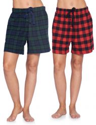 Ashford & Brooks Women's 2 Pack Soft Flannel Plaid Pajama Lounge Sleep Shorts - Set 6