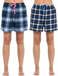 Ashford & Brooks Women's 2 Pack Soft Flannel Plaid Pajama Lounge Sleep Shorts - Set 9