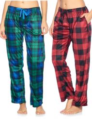 Ashford & Brooks Women's Plush Mink Fleece Pajama Sleep Pants 2 Pack - Set 5 - Red Buffalo Check /Blackwatch Plaid