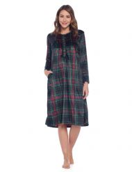 Ashford & Brooks Women's Mink Fleece Long Sleeve Nightgown - Black Stewart Plaid