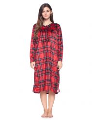 Ashford & Brooks Women's Mink Fleece Long Sleeve Nightgown - Red Stewart Plaid