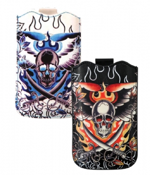 Ed Hardy iPhone Flaming Skull Sleeve With Full Tab Case - The Ed HardyiPhoneFlaming SkullSleeve with Full Tab Caseisa must have fashion accessory for your wireless lifestyle. It features include form-fitting case designed to perfectly fit your device, protects your handheld from scratches and bumps and includes built in tab to help slide iphone out easily.It also has the Original Ed Hardy graphics and has printed text with the words"Love Kills Slowly" and "Ed Hardy by Christian Audigier". This Ed Hardy iPhone sleeve case would make a great gift idea.