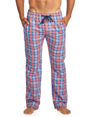 Balanced Tech Men's Woven Sleep Lounge Pajama Pants - Blue/Red - These Men's Classic Cotton Blend Woven Pajama bottoms Sleepwear Pants from Balanced Tech is made from a lightweight soft 60% Cotton/40% Polyester Woven fabric. Wear it as a layering piece, to workout, around the house or to sleep in comfort! Pant features; Comfortable covered inner elastic waistband for a more custom fit with contrast color drawstring, two side seam pockets, concealed functional button fly, tag-less labeling and logo detail, approx. 30" Inseam length. Loose and roomy fit to ensure maximum comfort and plenty of room to ease while lounging and sleeping, itll keep you cool and comfortable throughout the night. About the Brand - Balanced Tech designed in USA, is an activewear brand that infuses technology, driven by the latest trends with style and comfort for everyday goals and challenges. Whether you are working up a serious sweat or hanging out on a Sunday, you can always look and feel great with Balanced Tech!