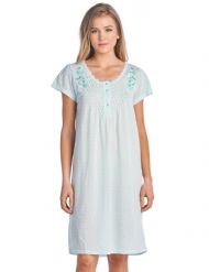Casual Nights Women's Fancy Lace Flower Short Sleeve Nightgown - Embroidered/Green