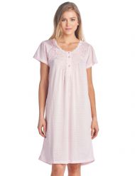 Casual Nights Women's Fancy Lace Flower Short Sleeve Nightgown - Embroidered/Pink