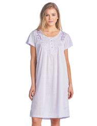 Casual Nights Women's Fancy Lace Flower Short Sleeve Nightgown - Embroidered/Purple