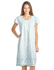 Casual Nights Women's Smocked Floral Short Sleeve Nightgown - Blue