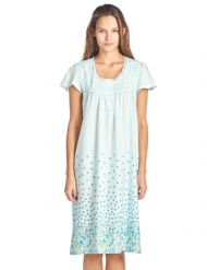 Casual Nights Women's Smocked Floral Short Sleeve Nightgown - Green