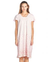 Casual Nights Women's Smocked Floral Short Sleeve Nightgown - Pink