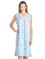Casual Nights Women's Sleeveless Floral Lace and Ribbon Nightgown - Blue