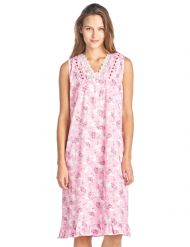 Casual Nights Women's Sleeveless Floral Lace and Ribbon Nightgown - Pink