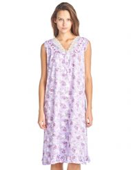 Casual Nights Women's Sleeveless Floral Lace and Ribbon Nightgown - Purple