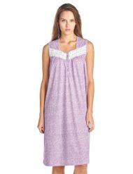 Casual Nights Women's Fancy Lace Trim Sleeveless Nightgown - Purple