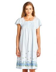 Casual Nights Women's Fancy Lace Flower Short Sleeve Nightgown  - Blue
