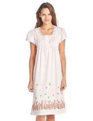 Casual Nights Women's Fancy Lace Flower Short Sleeve Nightgown  - Pink