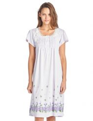 Casual Nights Women's Fancy Lace Flower Short Sleeve Nightgown  - Purple