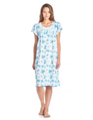 Casual Nights Women's Cotton Short Sleeve Sleep Dress Nightshirt - Aque