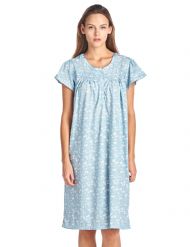 Casual Nights Women's Short Sleeve Floral And Lace Nightgown - Blue