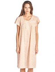 Casual Nights Women's Short Sleeve Floral And Lace Nightgown - Peach