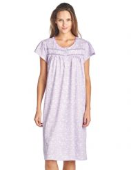 Casual Nights Women's Short Sleeve Floral And Lace Nightgown - Purple