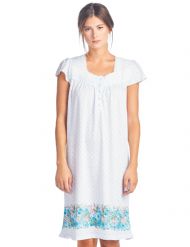 Casual Nights Women's Cap Sleeves Floral Lace Nightgown - Aqua Dots