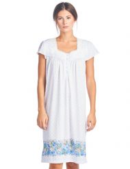 Casual Nights Women's Cap Sleeves Floral Lace Nightgown - Blue Dots
