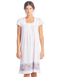 Casual Nights Women's Cap Sleeves Floral Lace Nightgown - Pink Dots