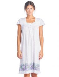 Casual Nights Women's Cap Sleeves Floral Lace Nightgown - Purple Dots