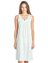 Casual Nights Women's Sleeveless Embroidered Pointelle Nightgown - Green