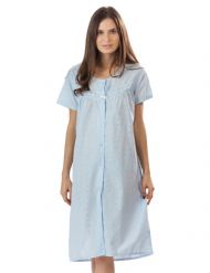Casual Nights Women's Short Sleeve Eyelet Embroidered House Dress - Blue