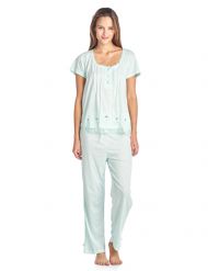 Casual Nights Women's Short Sleeve Dot Print Pajama Sleepwear Set - Green